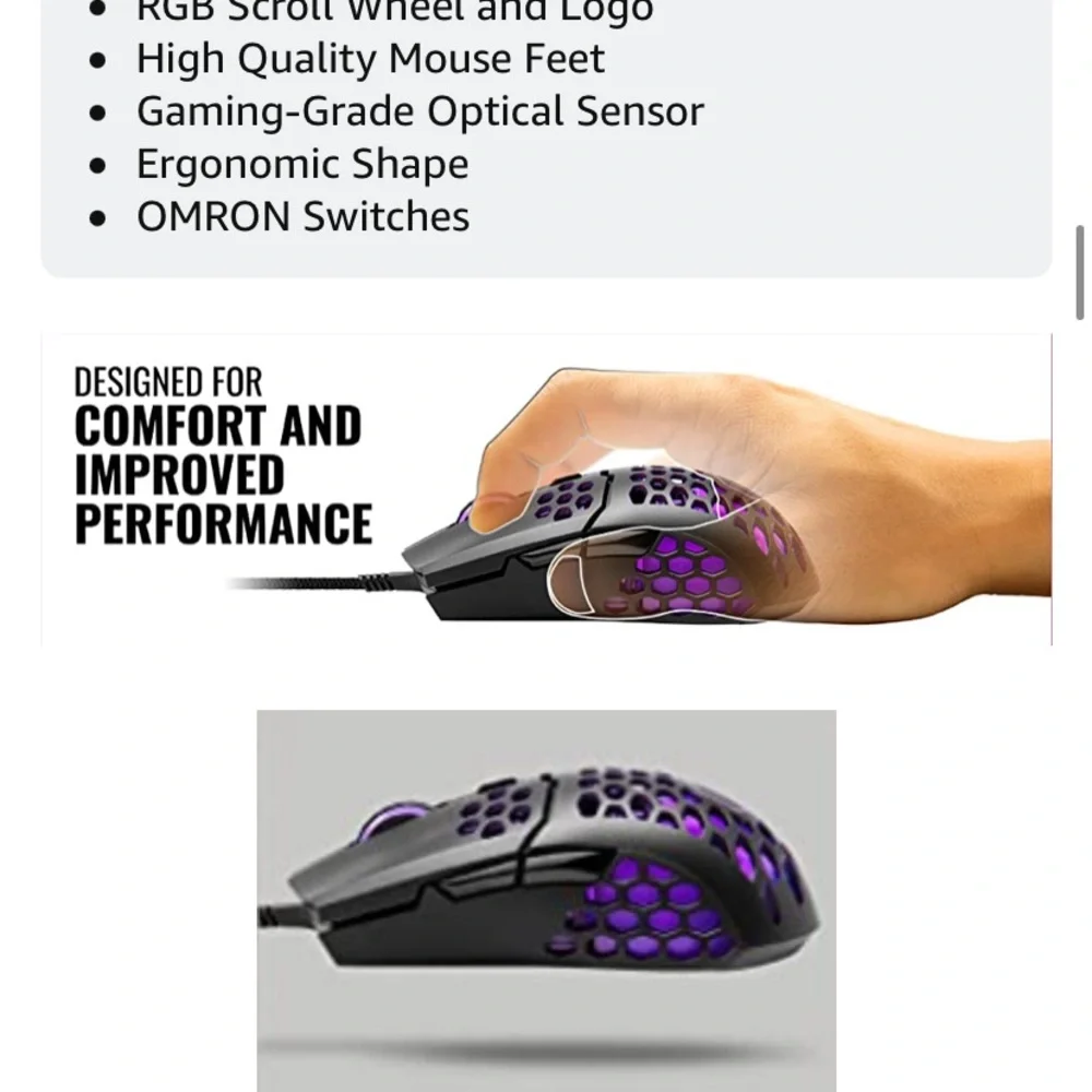 MM711 Black and Purple Gaming Mouse Honeycomb Design